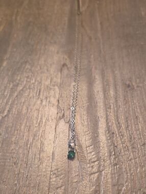 Silver Necklace with Green Gemstone Pendant